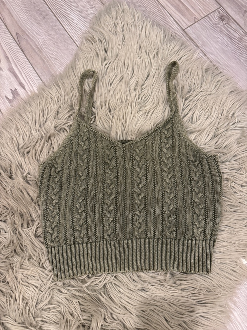 American Eagle Outfitters Olive Cable Knit Crop Cami